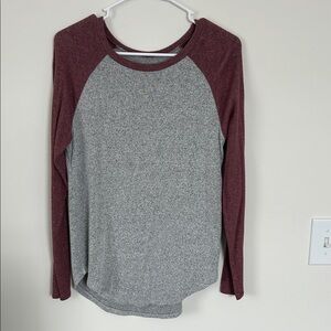 Grey and burgundy long sleeve top